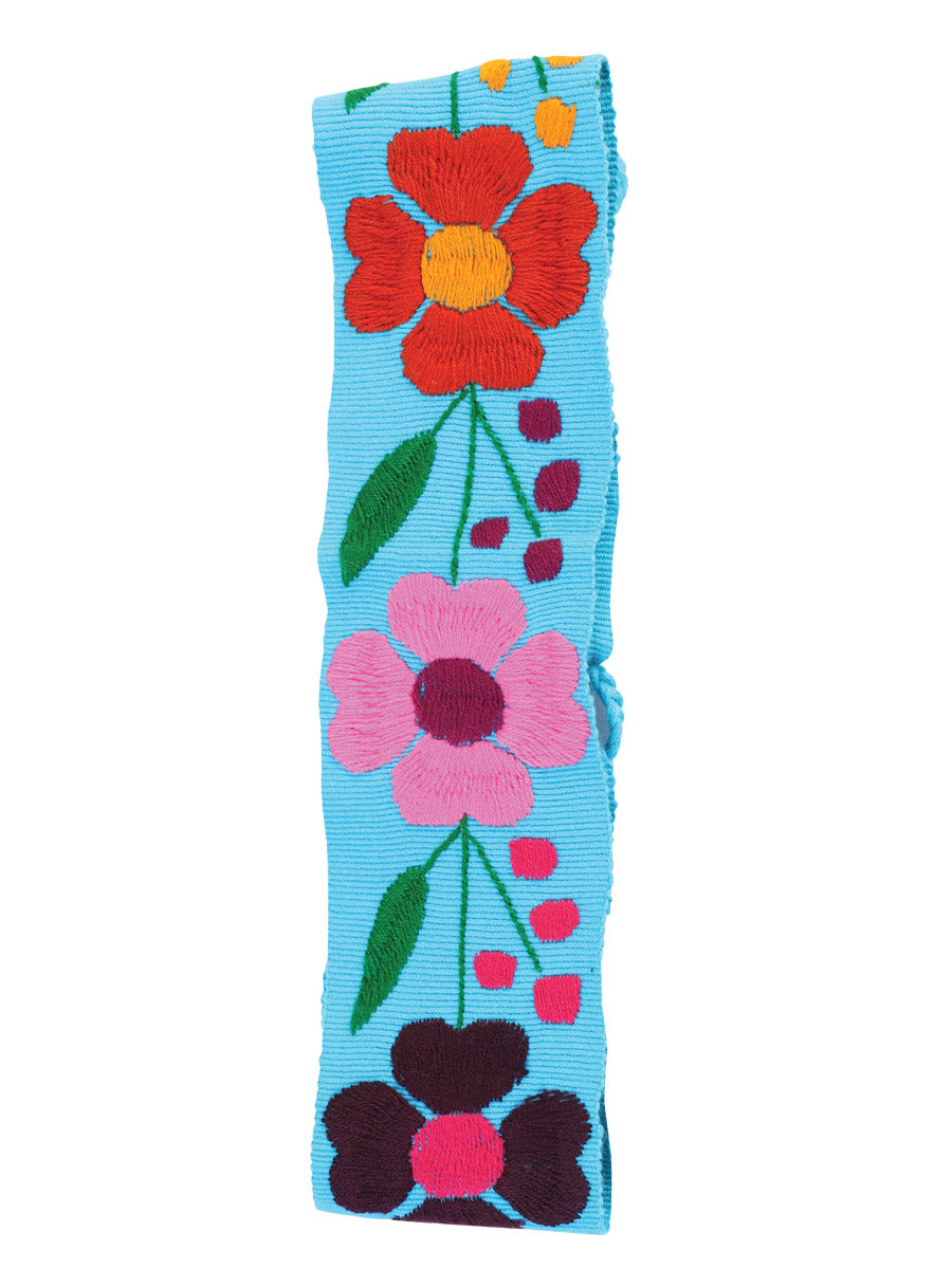 Artisanal Embroidered Belt Floral 100% Acrylic Blue 602261