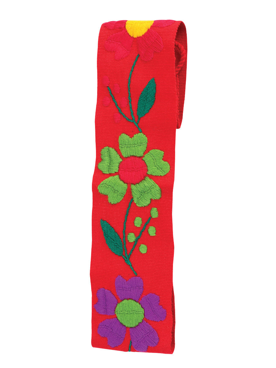 Artisanal Embroidered Belt Floral 100% Acrylic Red