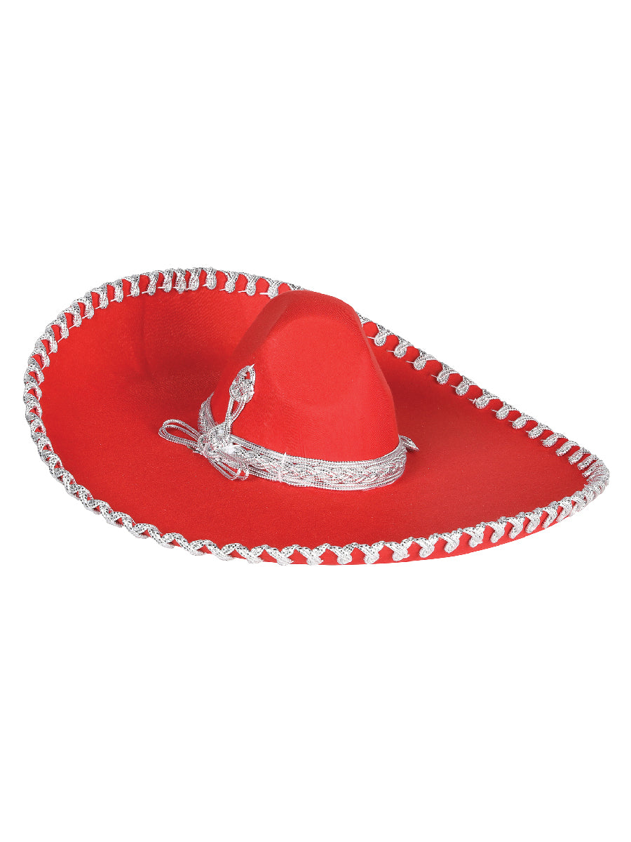 Sombrero Charro Mexicano para Adulto Terciopelo Rojo/Plateado