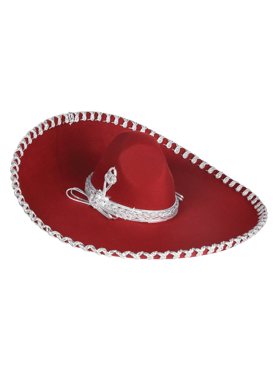 Sombrero de charro mexicano para adulto, terciopelo, color vino y plata