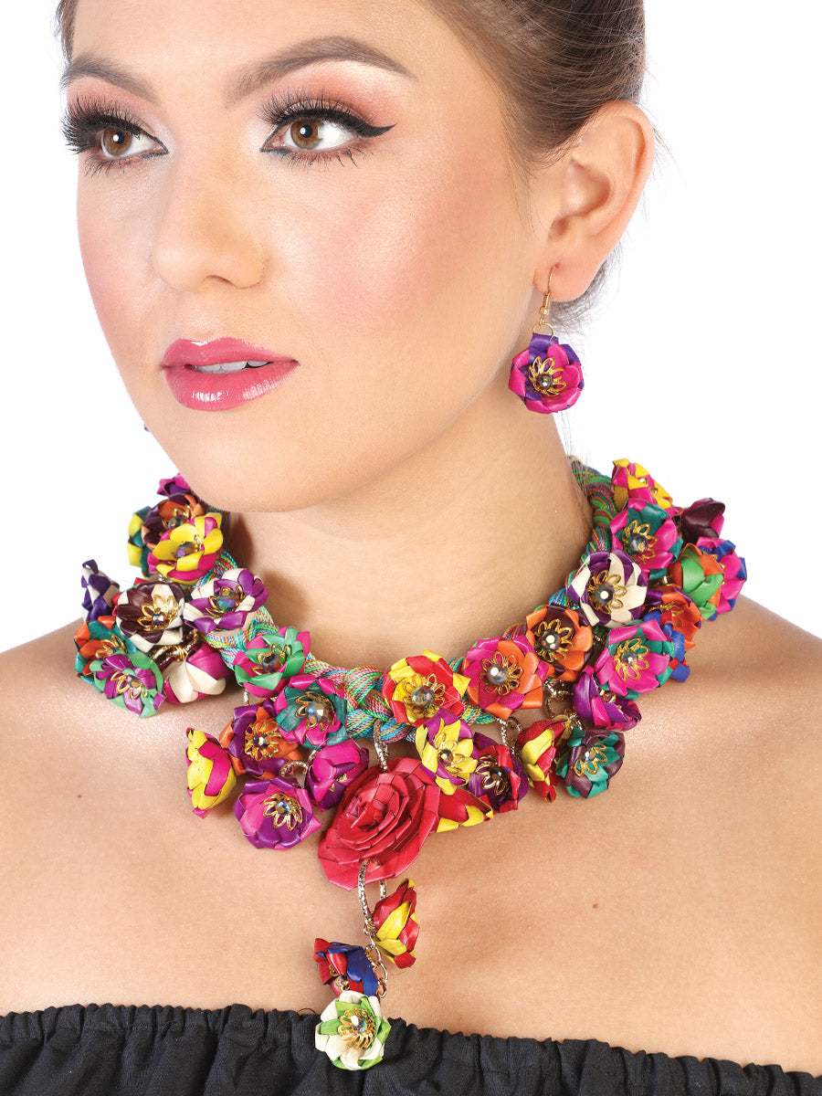 Artisanal Set Earrings Necklace Palm Multicolor