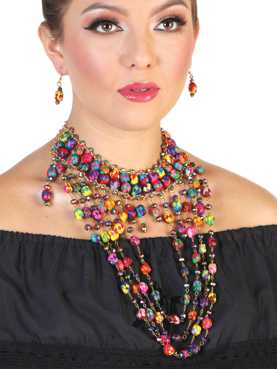 Artisanal Set Earrings Necklace Palm Multicolor