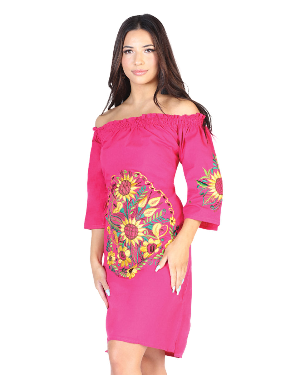 Mexican Artisanal Embroidered Dress Fuchsia