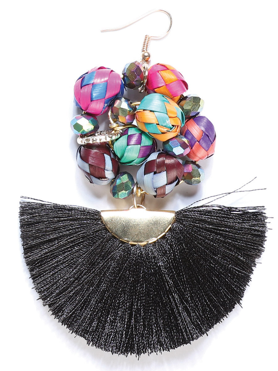 Artisanal Handcrafted Earrings Palm Silk Thread Black