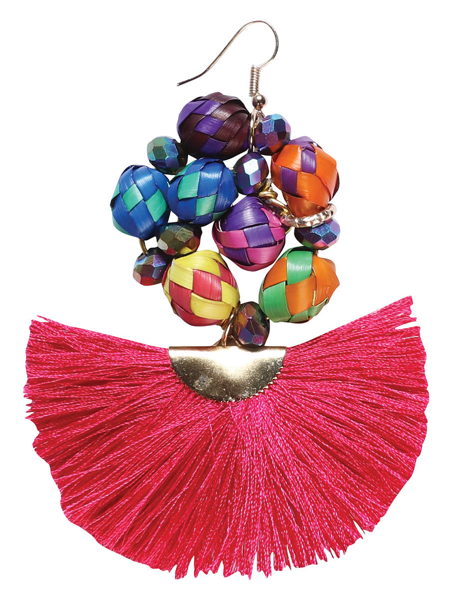 Artisanal Handcrafted Earrings Palm Silk Thread Fuchsia