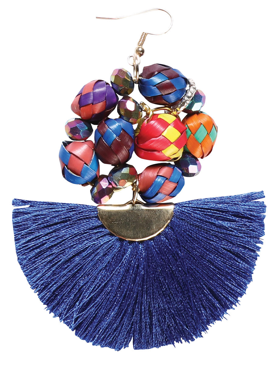 Artisanal Handcrafted Earrings Palm Silk Thread Royal Blue