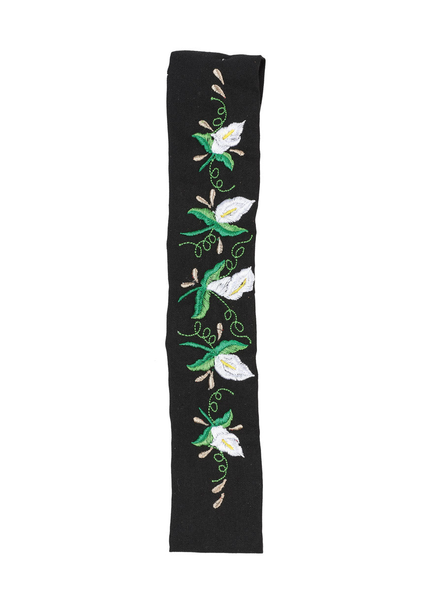 Elastic Embroidered Headband Black