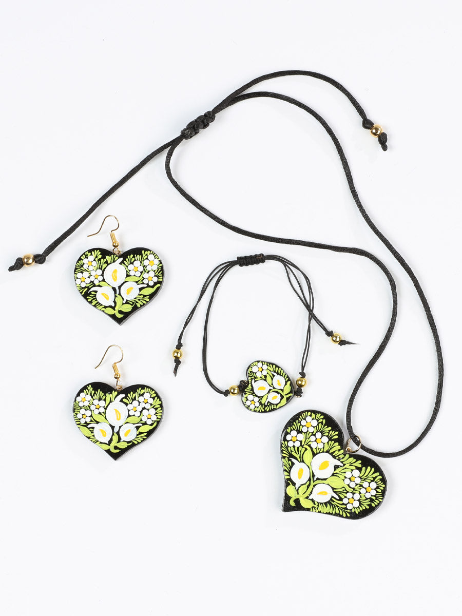 Artisanal Hand Painted Earrings, Necklace, Bracelet Set
