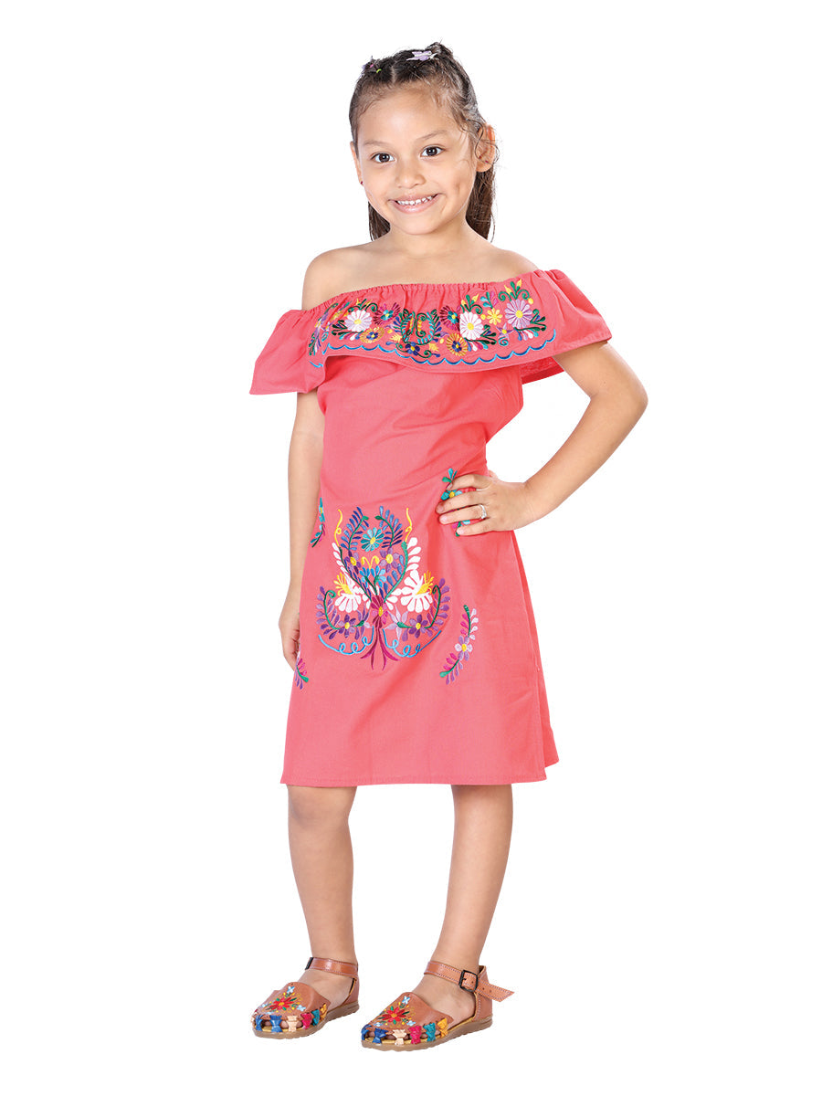 Artisanal Embroidered Dress 100% Cotton Coral