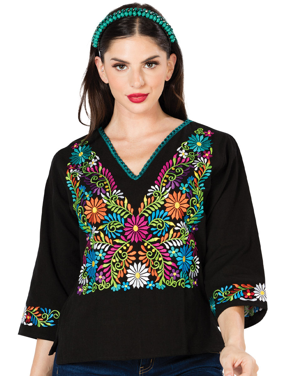 Artisanal Embroidered Blouse Cotton Black