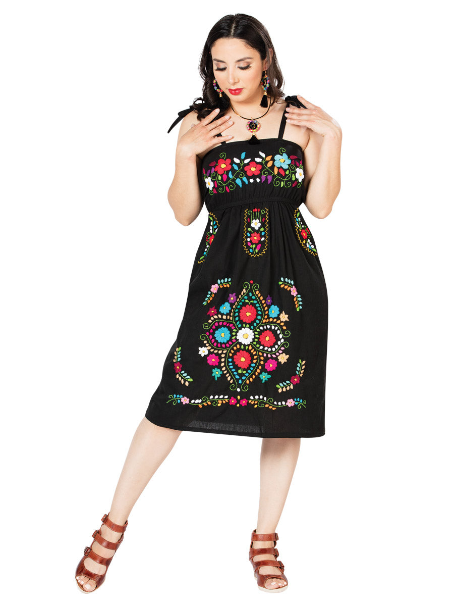 Artisanal Embroidered Dress Black