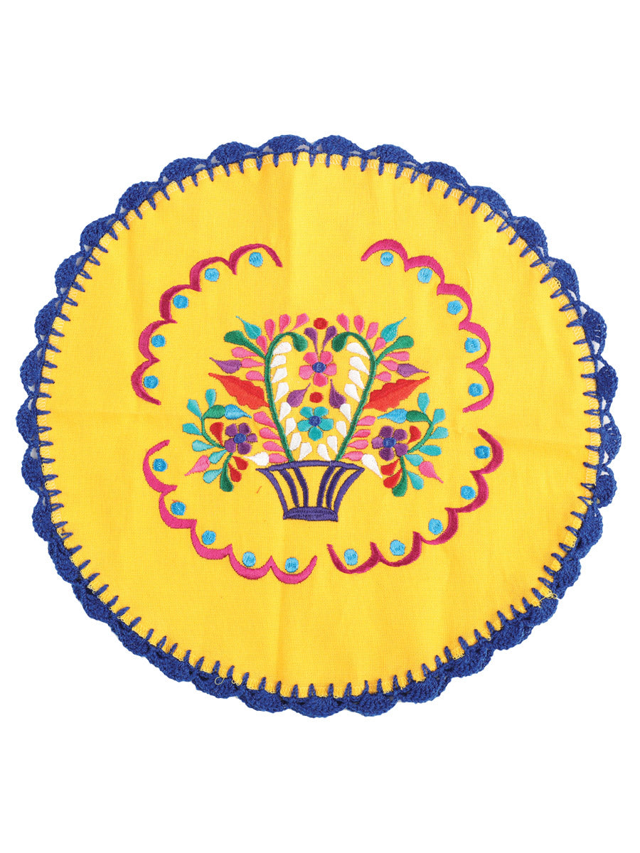 Artisanal Embroidered Tortilla Warmer Yellow