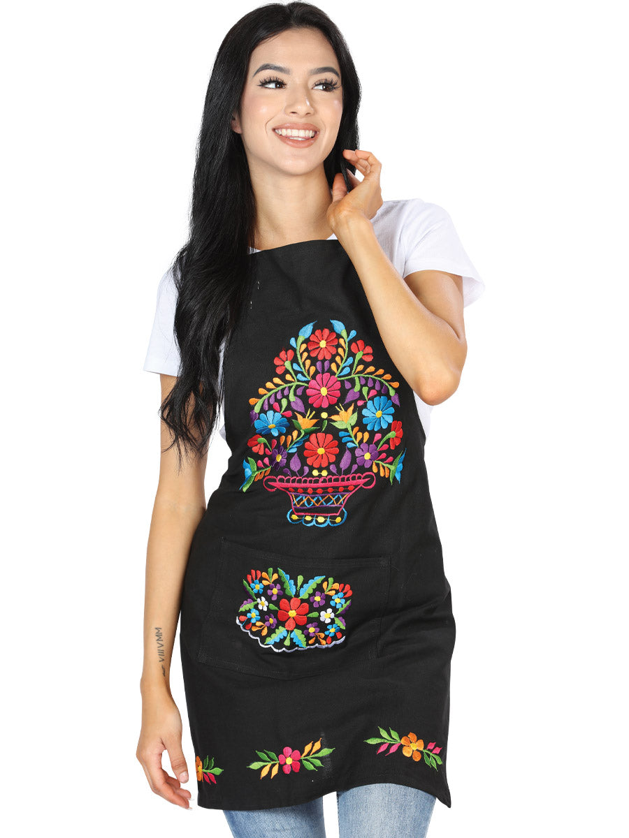 Mexican Artisanal Embroidered Apron 100% Cotton Black 603156 Mexican Artisanal Embroidered Apron 100% Cotton Black 603156