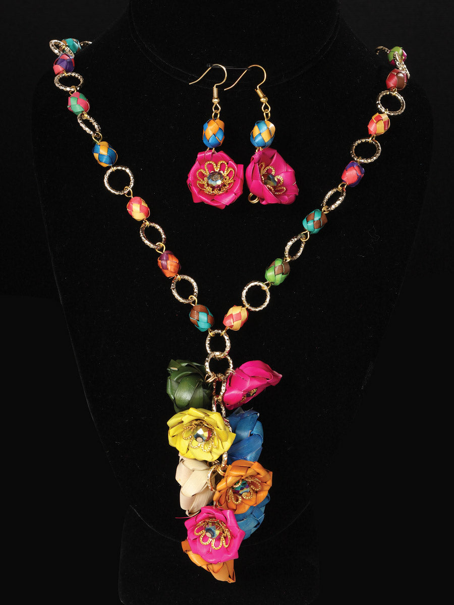 Artisanal Set Earrings Necklace Palm Multicolor