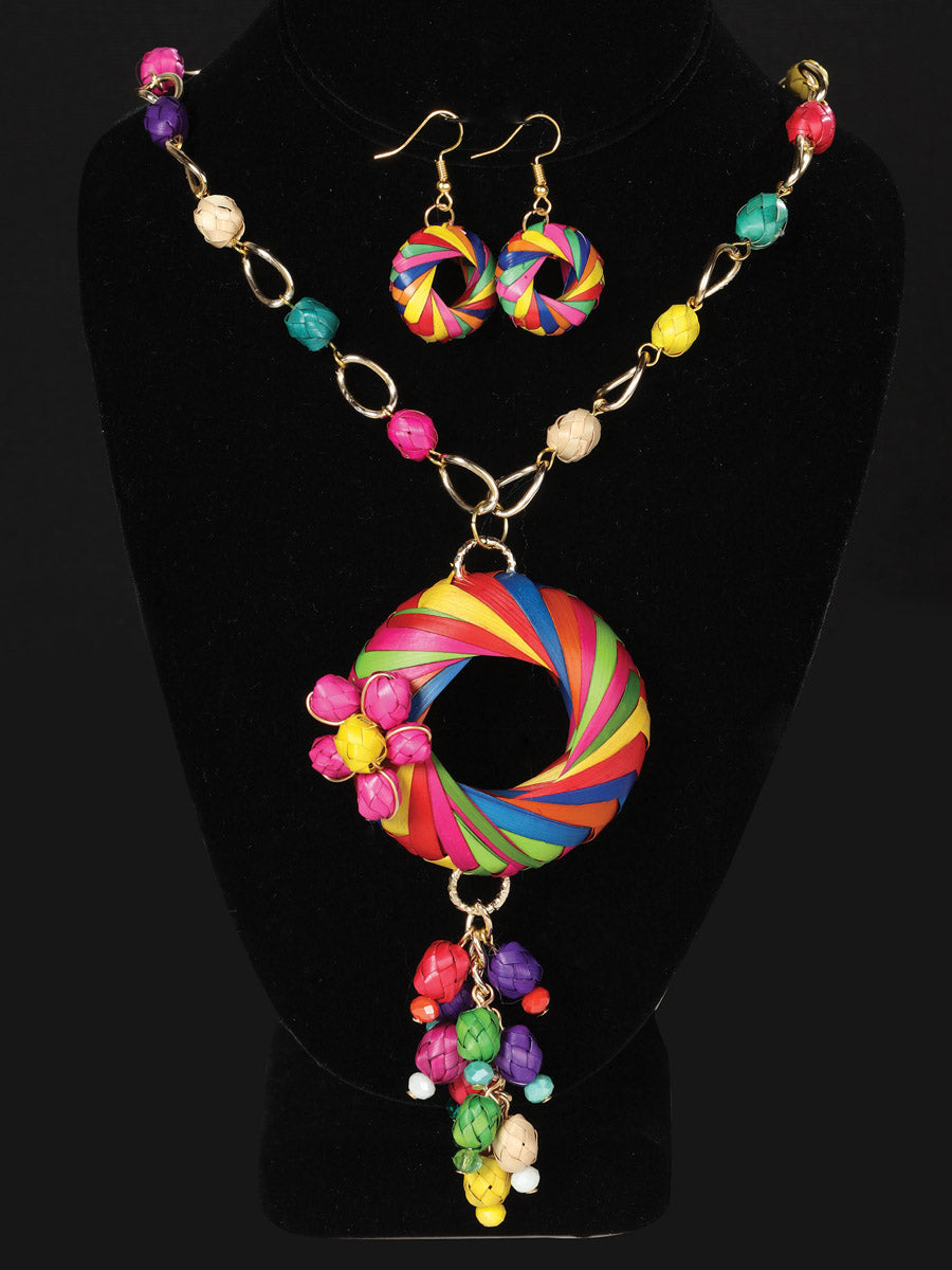 Artisanal Set Earrings Necklace Palm Multicolor