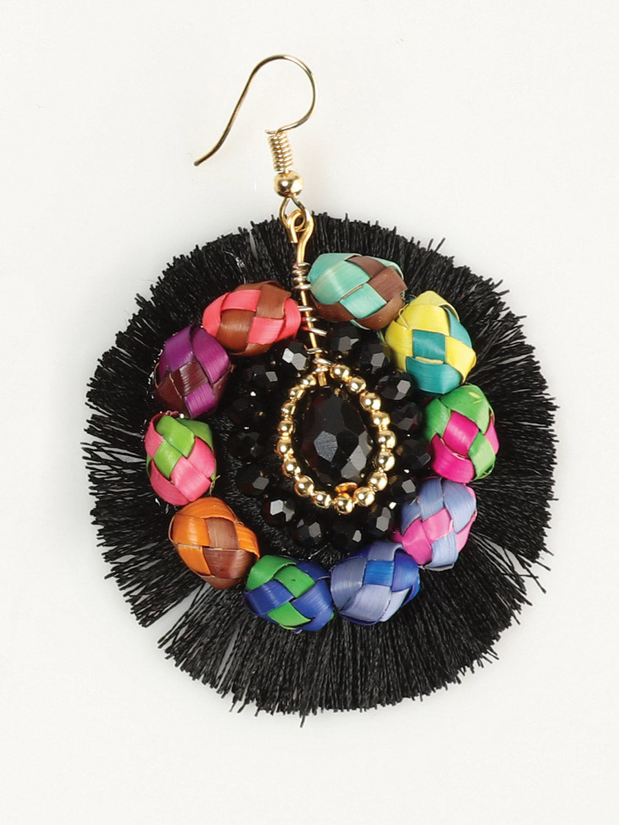 Artisanal Handcrafted Earrings Palm Silk Thread  Black