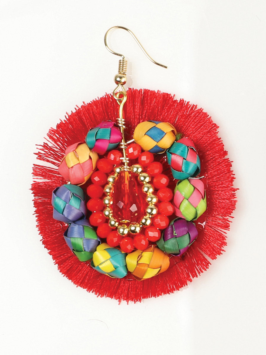 Artisanal Handcrafted Earrings Palm Silk Thread Red