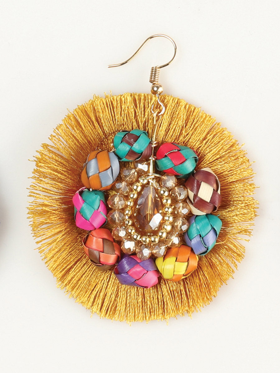 Artisanal Handcrafted Earrings Palm Silk Thread Gold