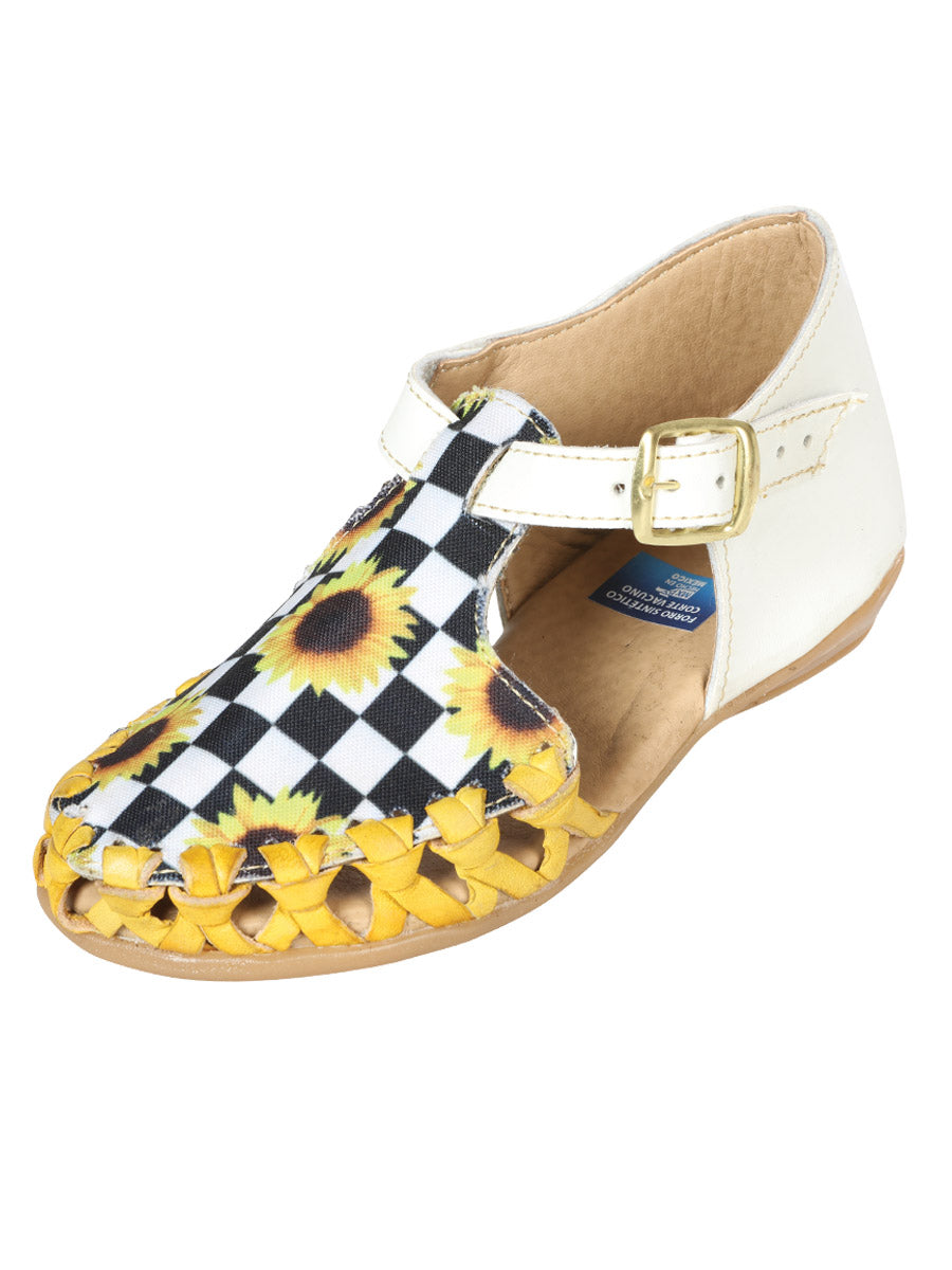 Sandalias Artesanales Mexicanas Piel Blanco Amarillo