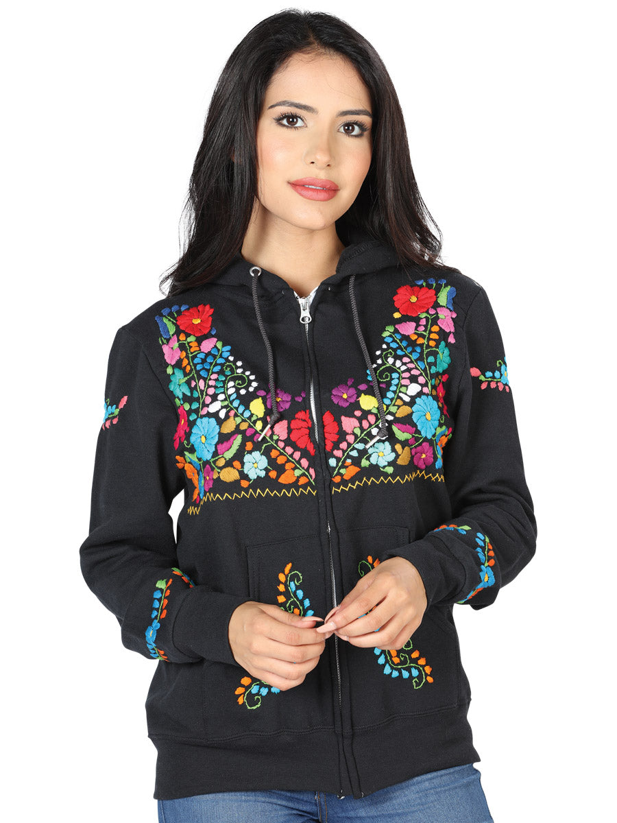 Artisanal Embroidered Sweatshirt 50% Cotton, 50% Polyester Black