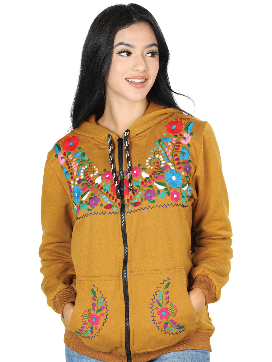 Artisanal Embroidered Sweatshirt 50% Cotton, 50% Polyester Mustard