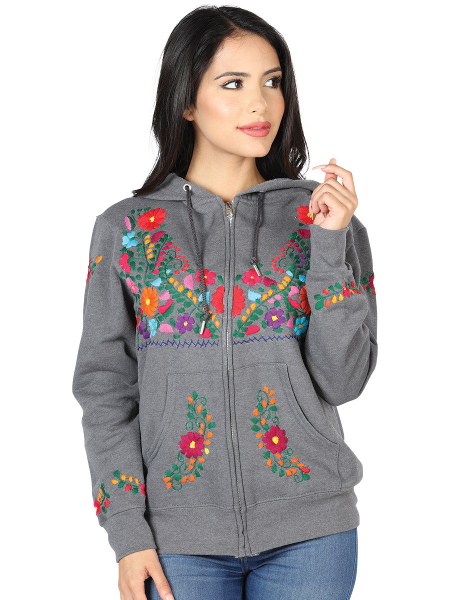 Artisanal Embroidered Sweatshirt 50% Cotton, 50% Polyester Gray