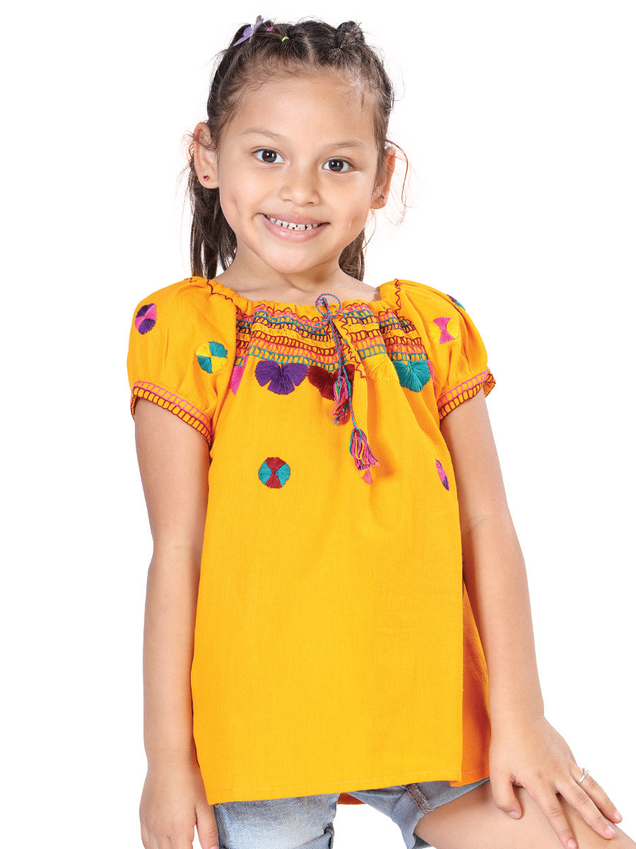 Blusa Bordada Artesanal 100% Algodón Amarilla