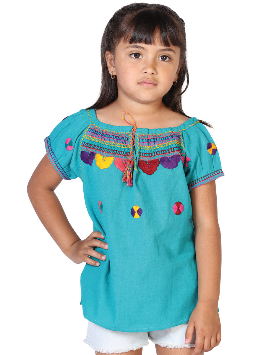 Blusa Bordada Artesanal 100% Algodón Azul