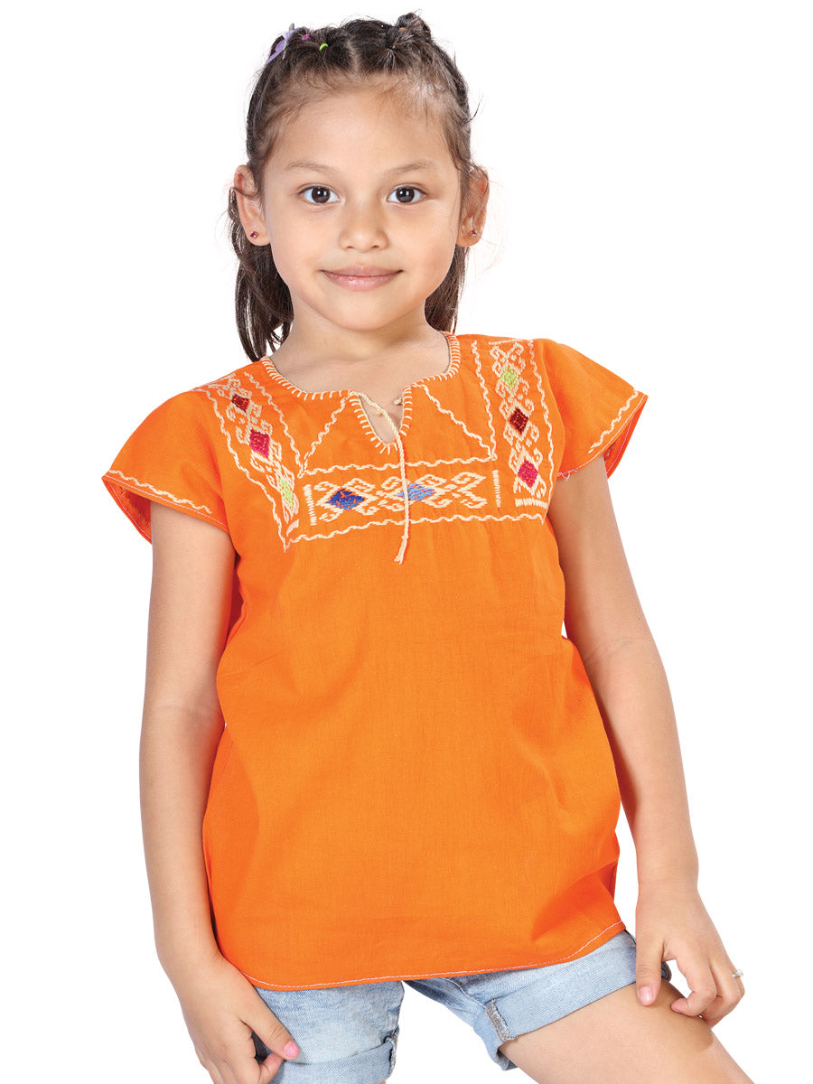 Blusa Bordada Artesanal 100% Algodón Naranja