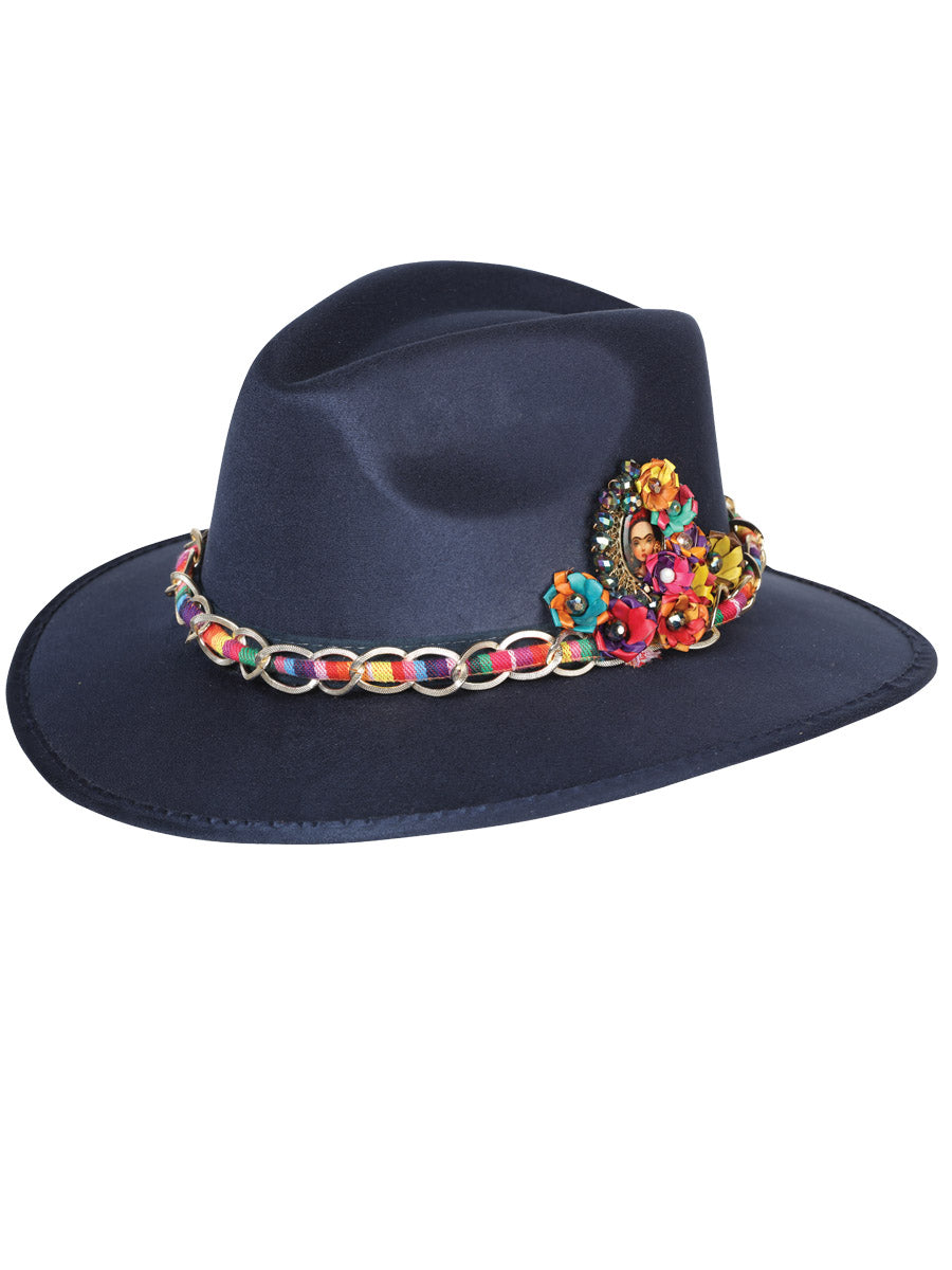 Artisanal Hat Frida Medallion Suede Navy Blue