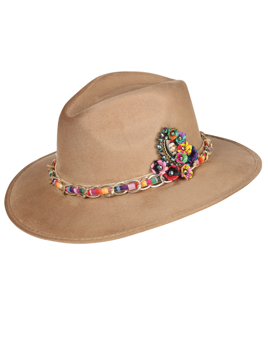 Artisanal Hat Frida Medallion Suede Mocha