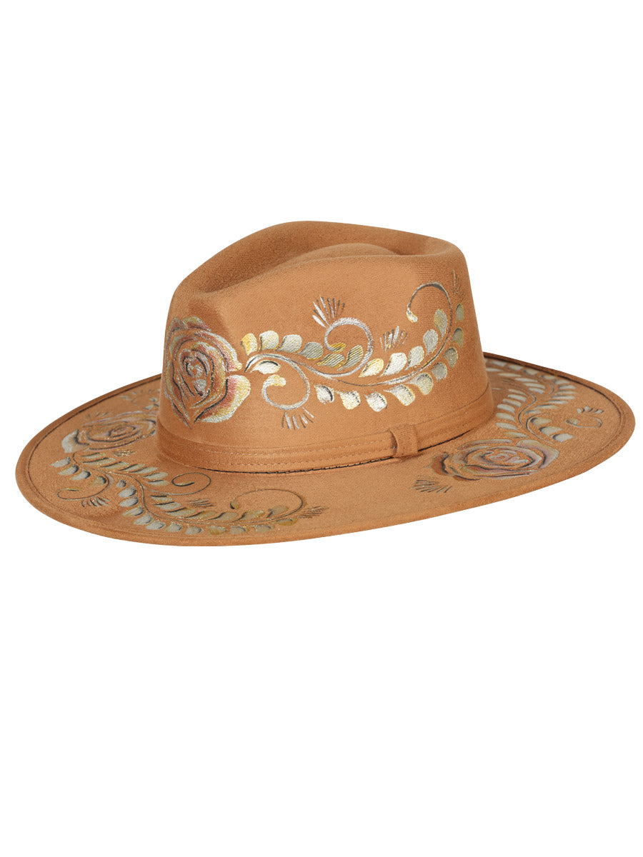 Artisanal Mexican Hand-Painted Hat Suede Brown