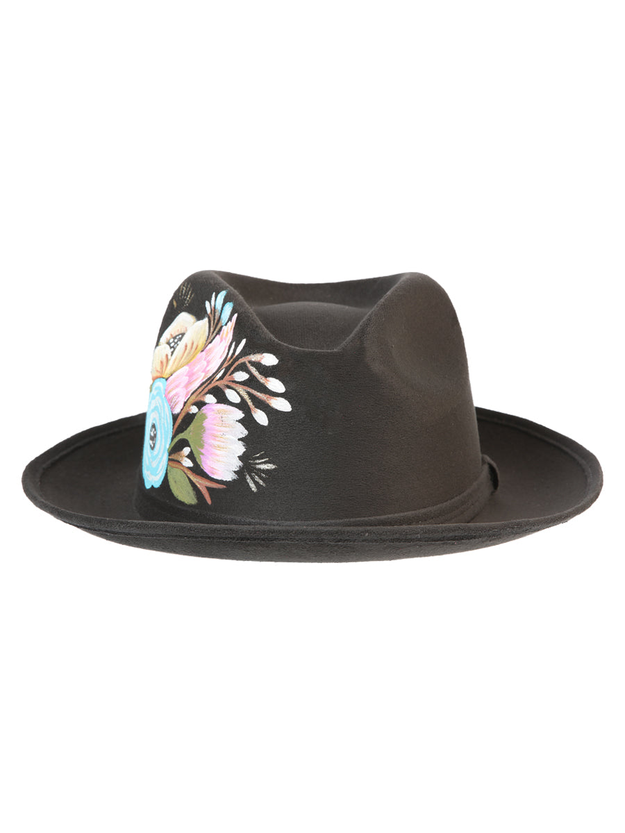 Artisanal Hand Painted Hat Suede Black