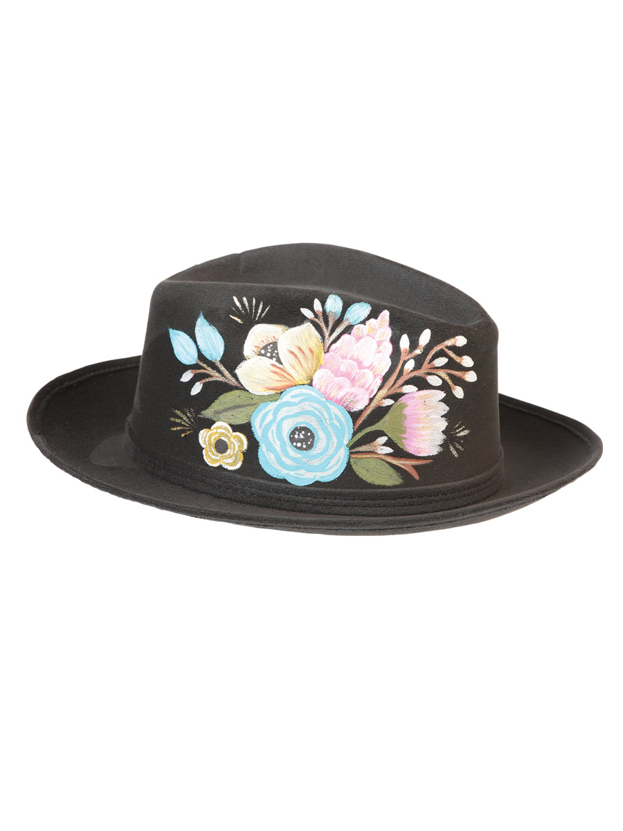 Artisanal Hand Painted Hat Suede Black