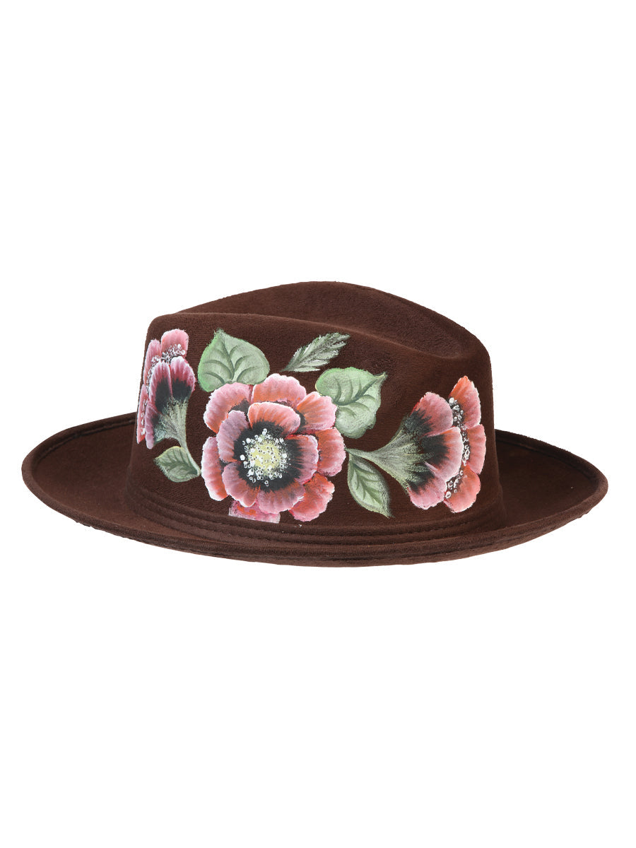 Artisanal Hand Painted Hat Suede Brown