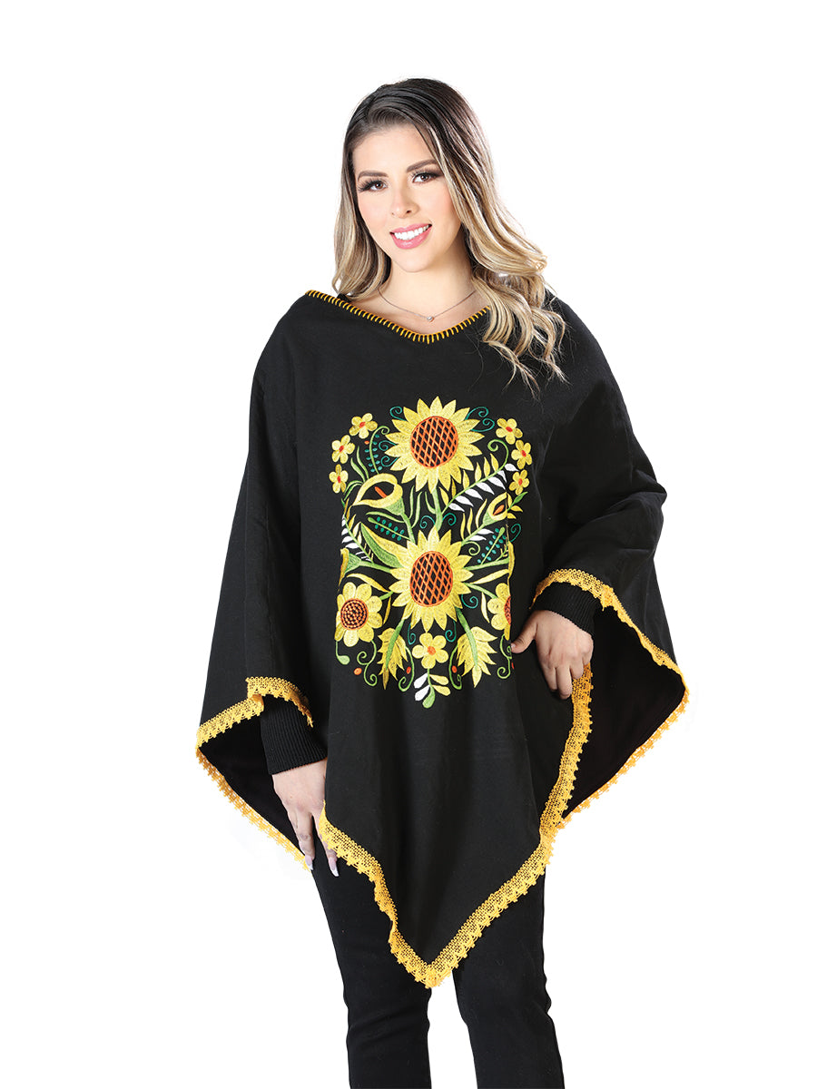 Artisanal Embroidered  Black Poncho