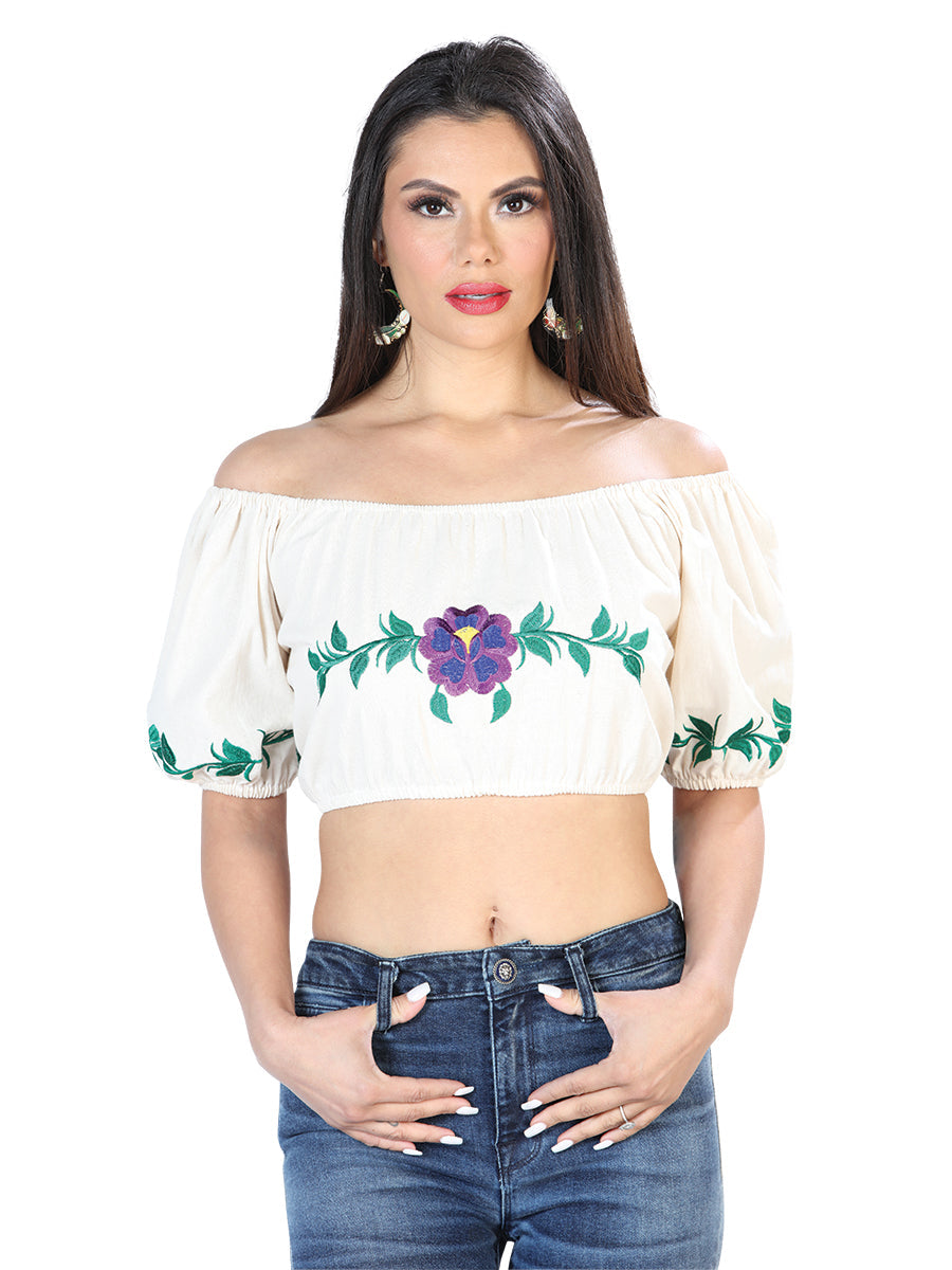 Artisanal Embroidered Blouse Cotton Beige