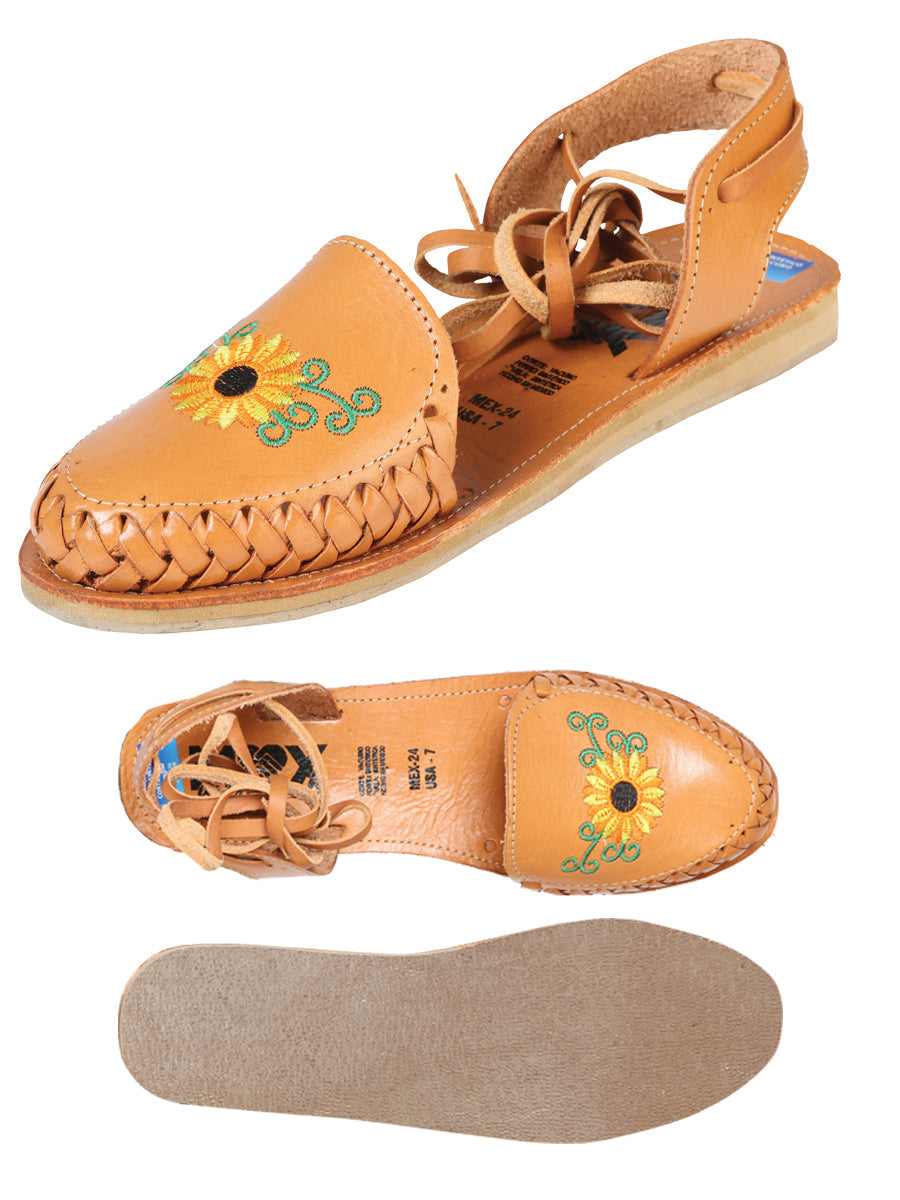 Mexican Artisanal Sandals Tan Sunflower