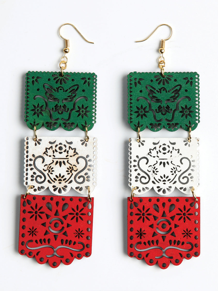 Artisanal Handmade Earrings Wood Tricolor