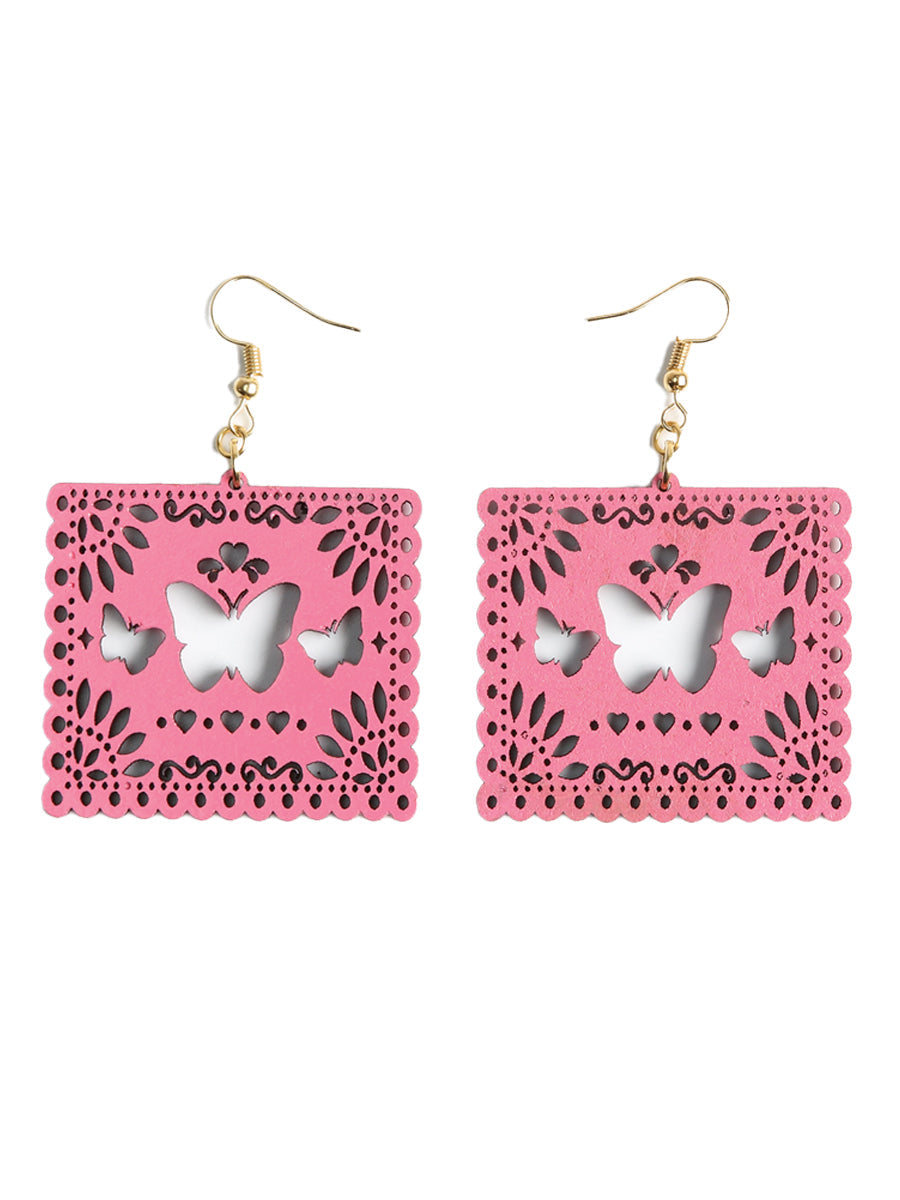 Artisanal Handmade Earrings Wood Pink