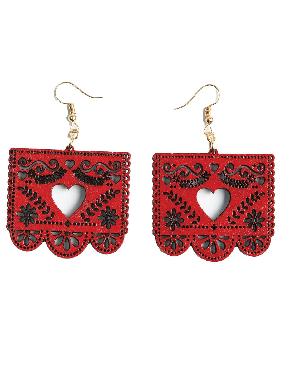 Artisanal Handmade Earrings Wood Red