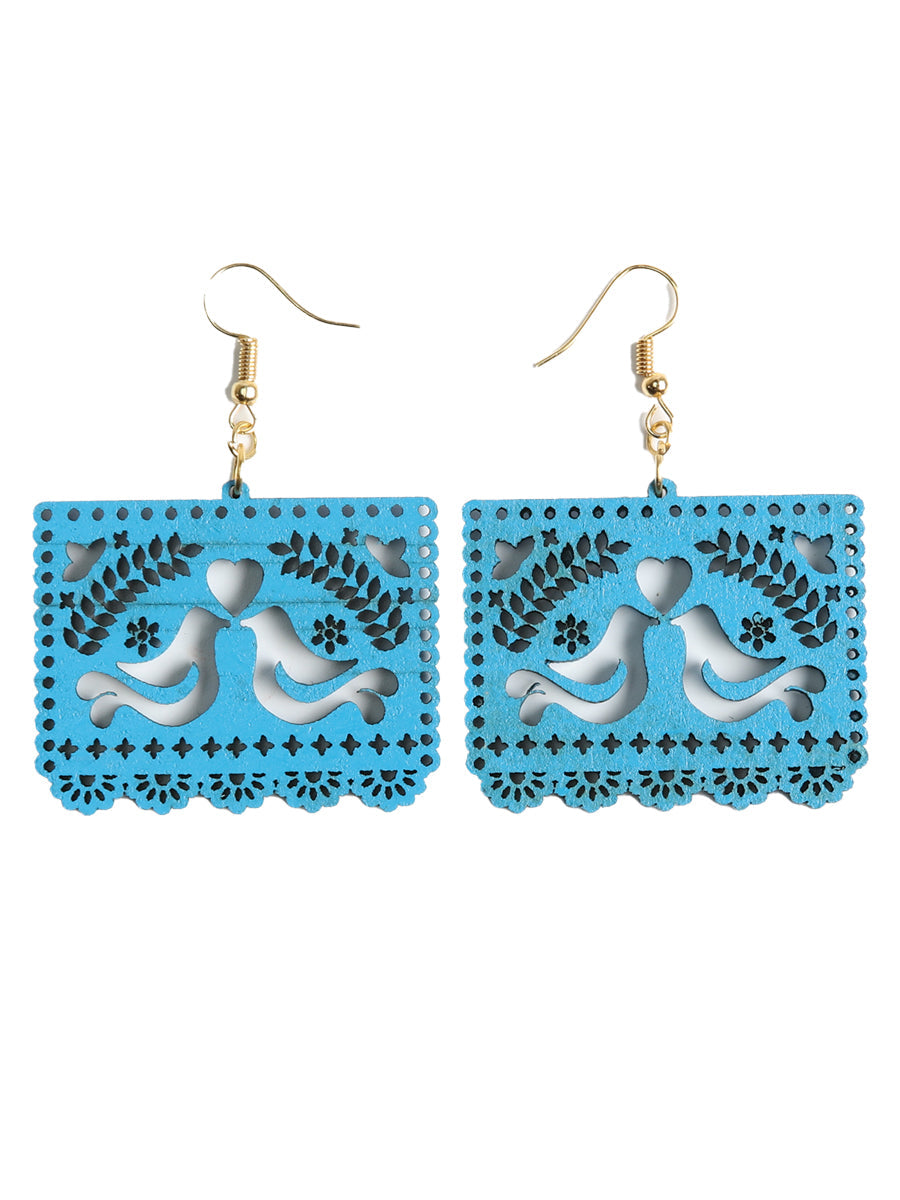 Artisanal Handmade Earrings Wood Blue