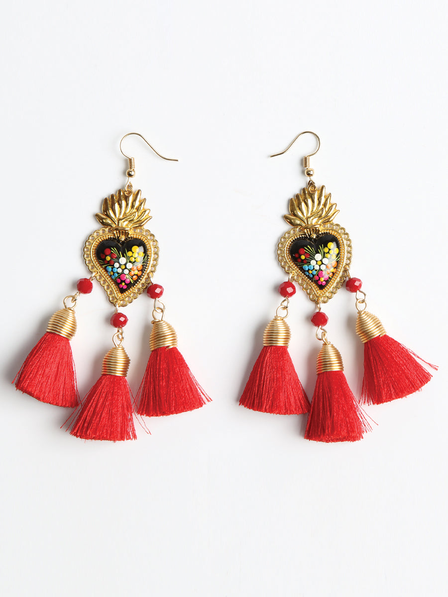 Artisanal Hand Painted Earrings Red