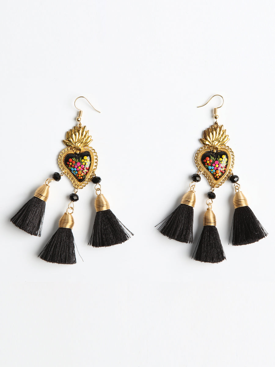 Artisanal Hand Painted Earrings Black