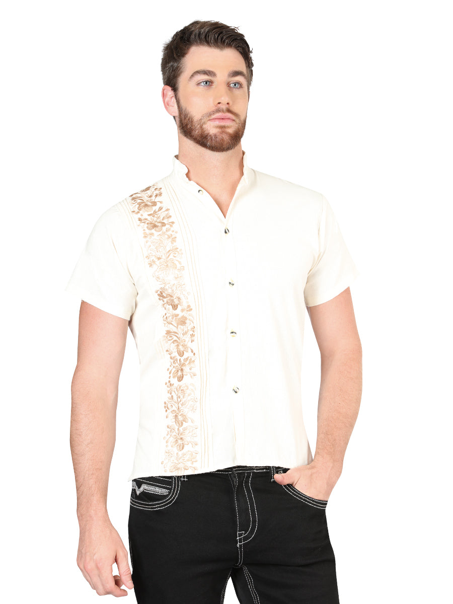 Mexican Embroidered Guayabera 100% Cotton Beige