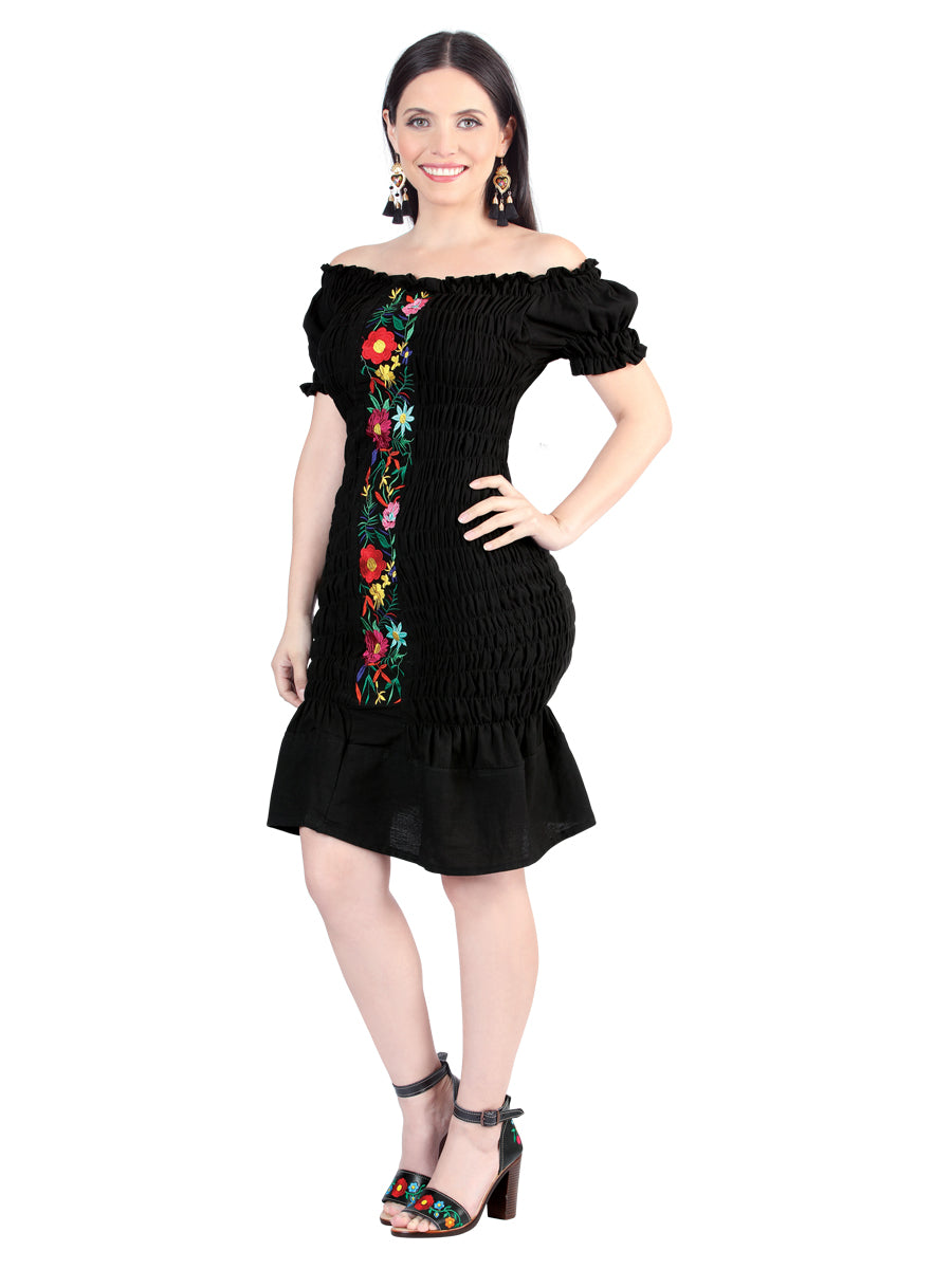 Artisanal Embroidered Dress Black