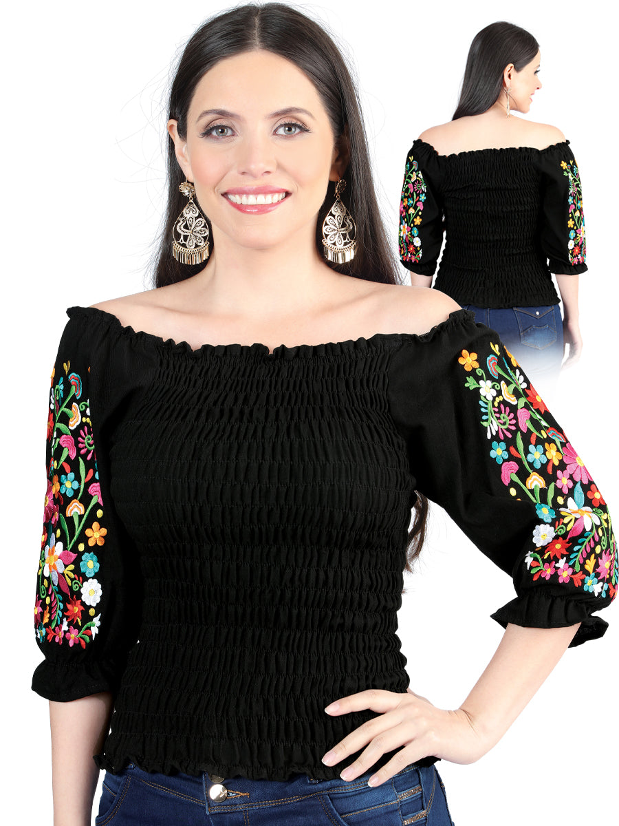 Artisanal Embroidered Blouse Cotton Black