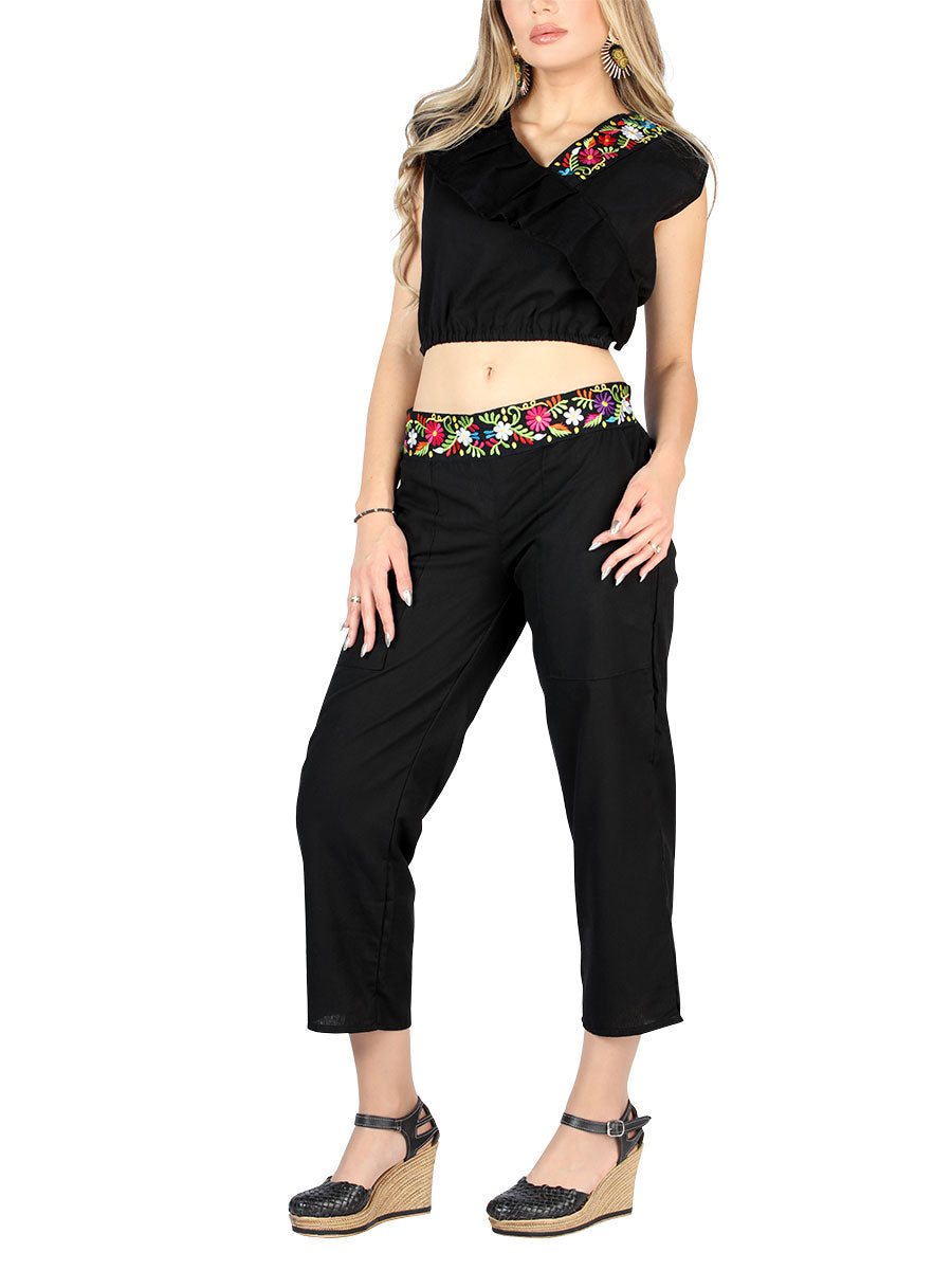 Artisanal Embroidered Black Clothing Set
