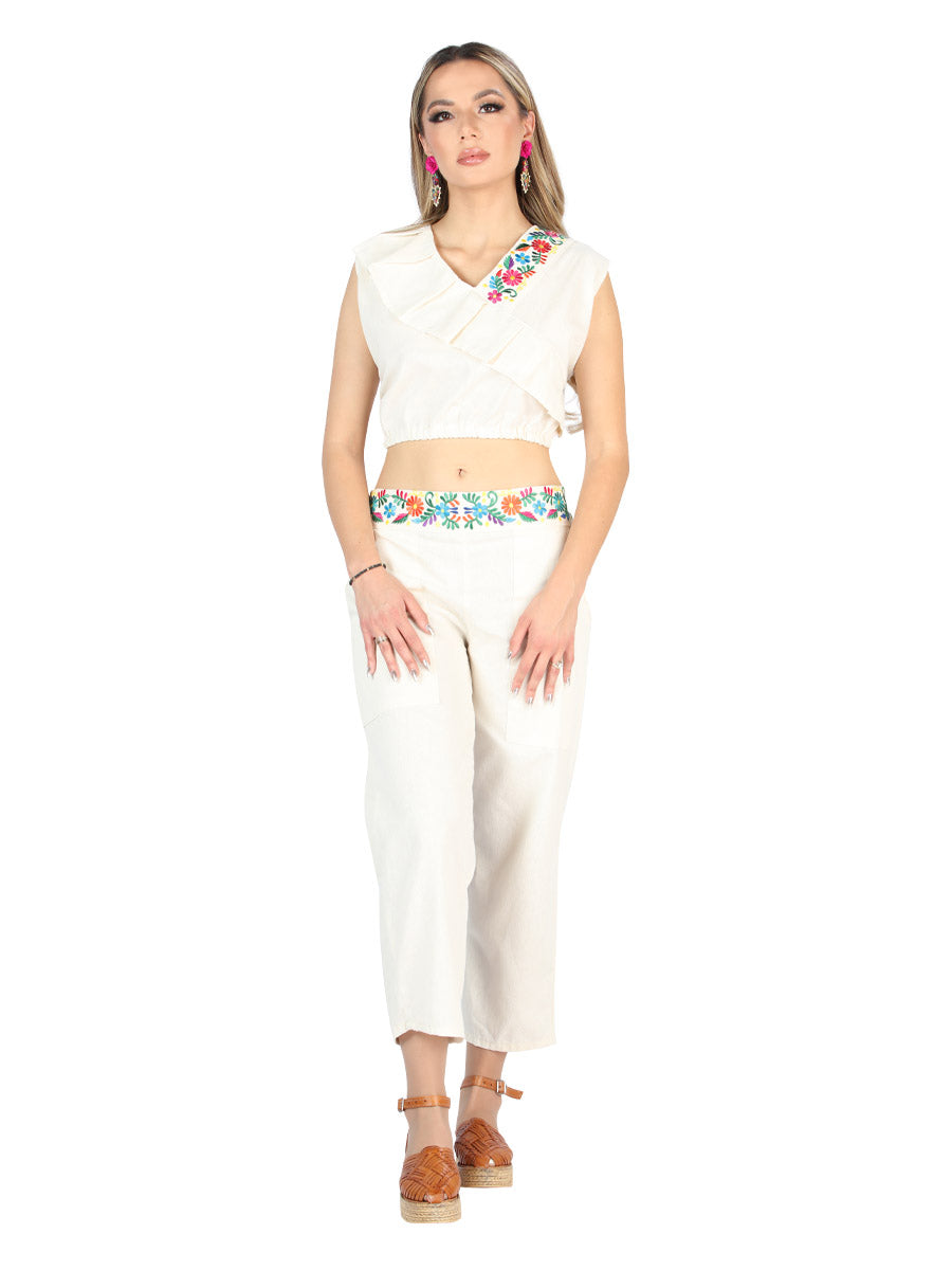 Conjunto Bordado Artesanal Algodón Beige