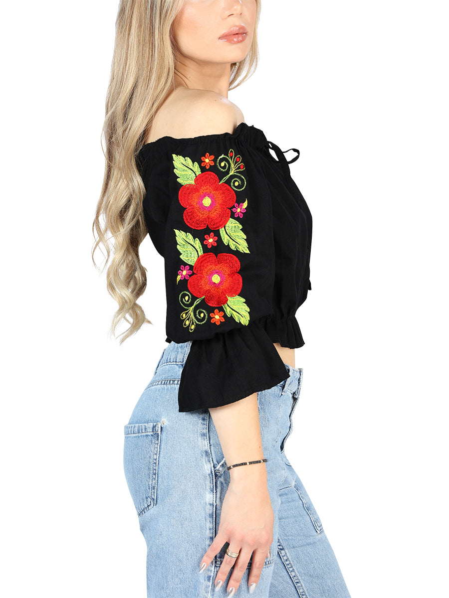 Artisanal Embroidered Blouse Cotton Black